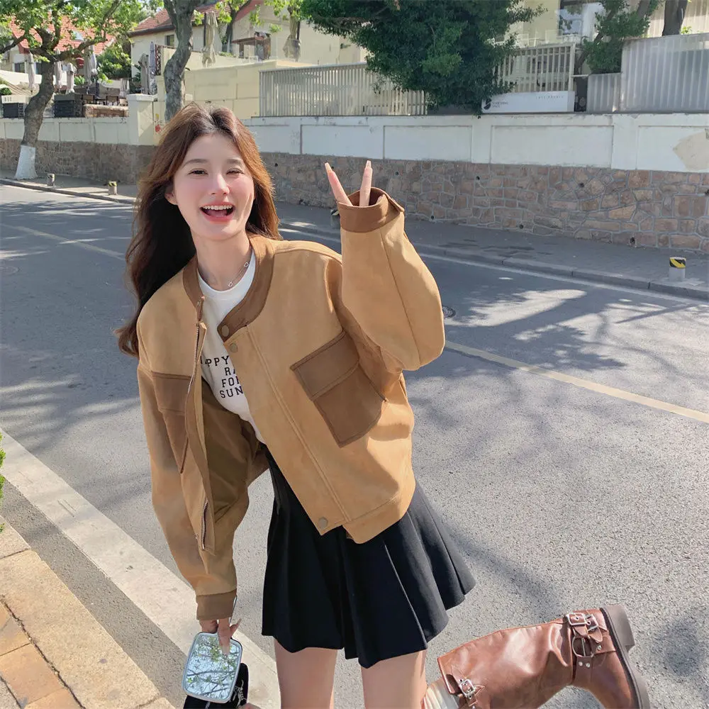 

Leather Jackets Woman Winter Coat Women Bomber Slim-Fit Fall Outerwear Ladies Button-Up Front Pocket Oversize Casual College