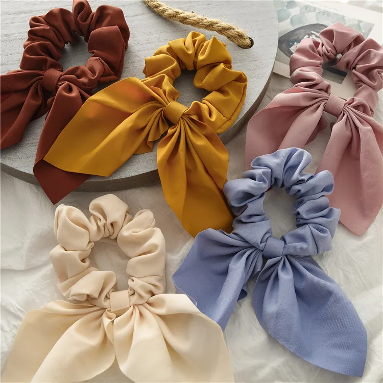 Good Quality Solid Color Yellow Camel Pink Hair Band Hair Gym XL Personalized Premium Rabbit Solid color ear scrunchies