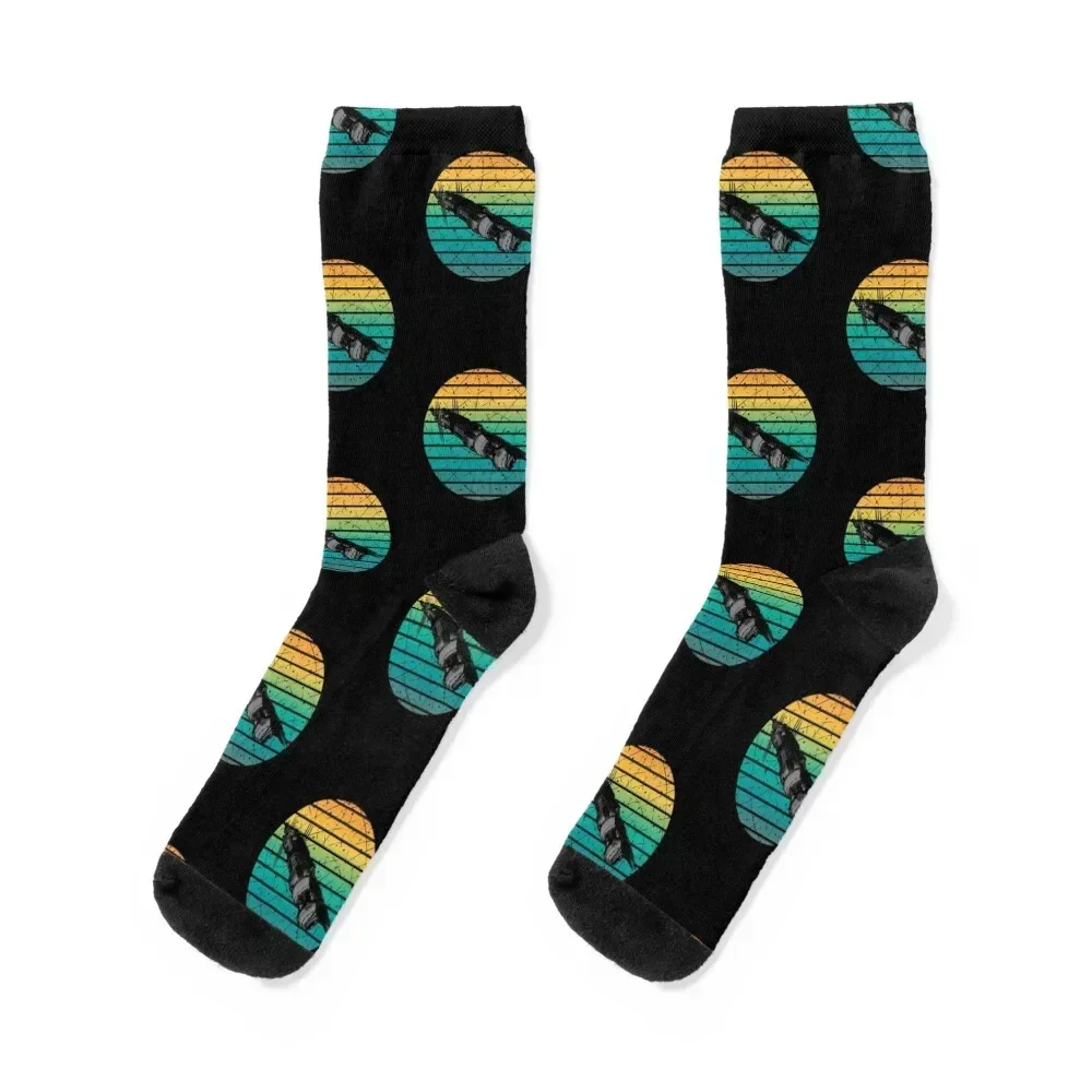 

Space Station - Sunset - Black - Sci-Fi Socks luxe winter hiking cartoon Men's Socks Luxury Women's