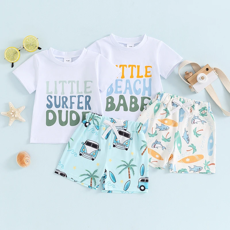 2024-03-07 Lioraitiin Toddler Baby Boy Shorts Outfit Letter Print Short Sleeve T-Shirt with Tree&Car Print Shorts for Summer