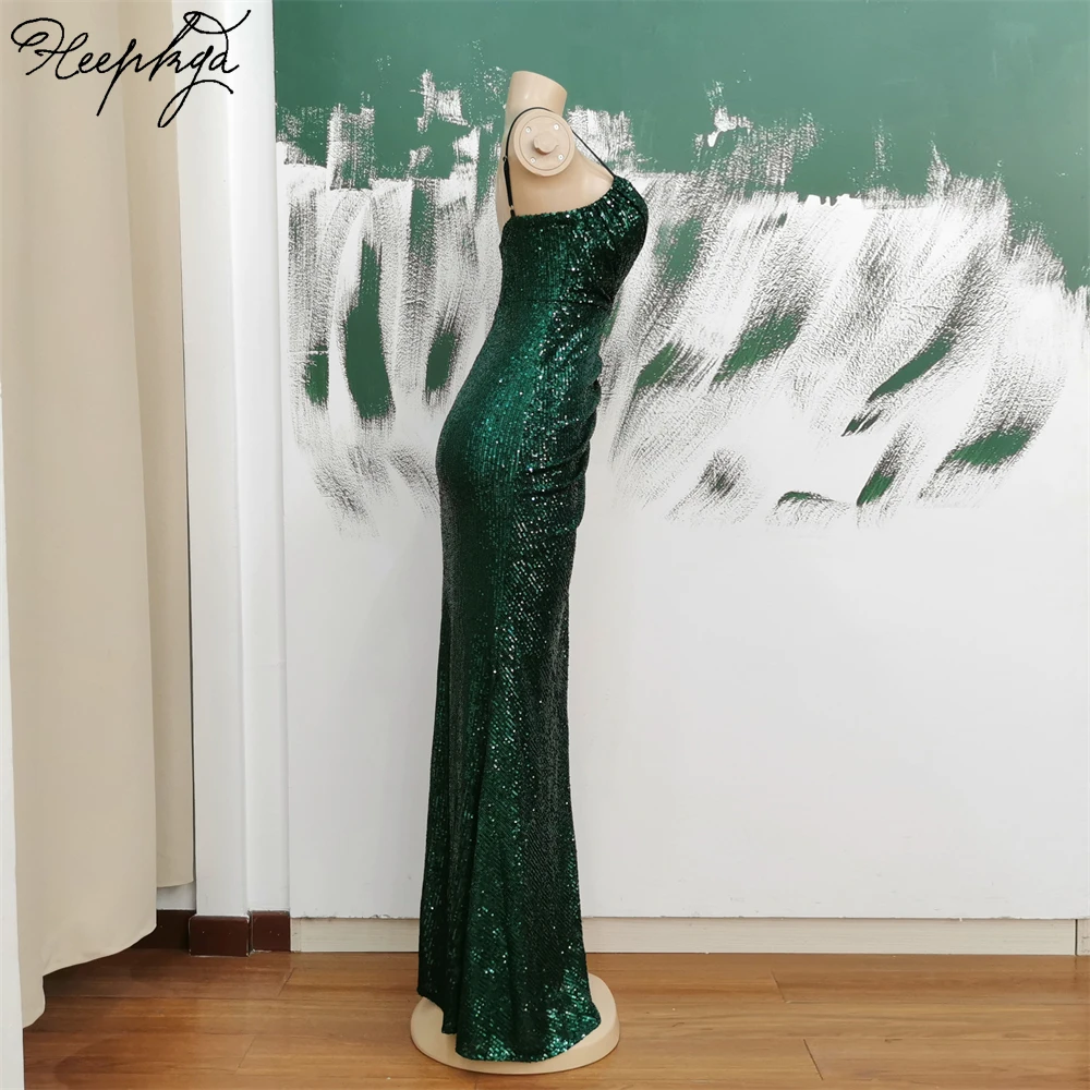 Dark Green Long 2024 Formal Evening Dress High Split Strapless Stretched Sequin Mermaid Wedding Party Gowns Dropshipping