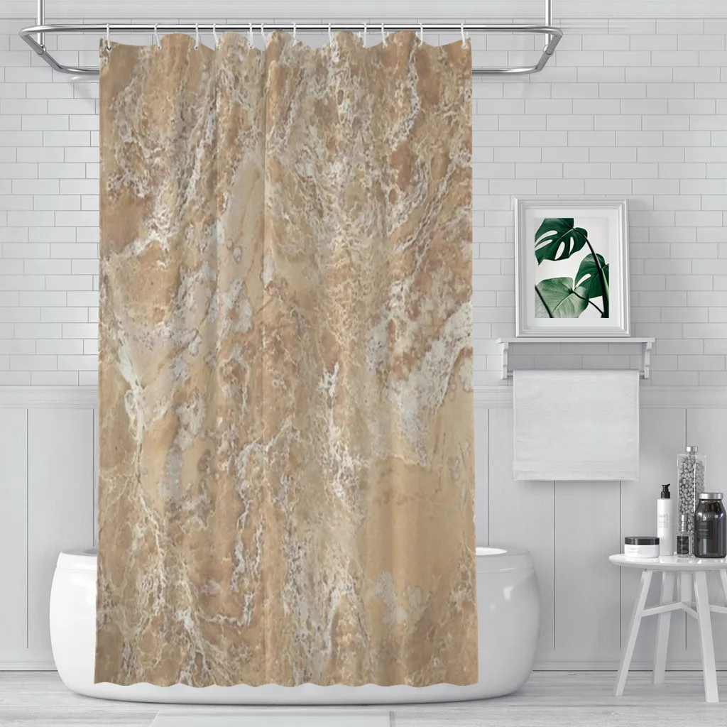 Shower curtain Bathroom  abstract contemporary cream beige sand stone granite marble decor Modern household Curtain