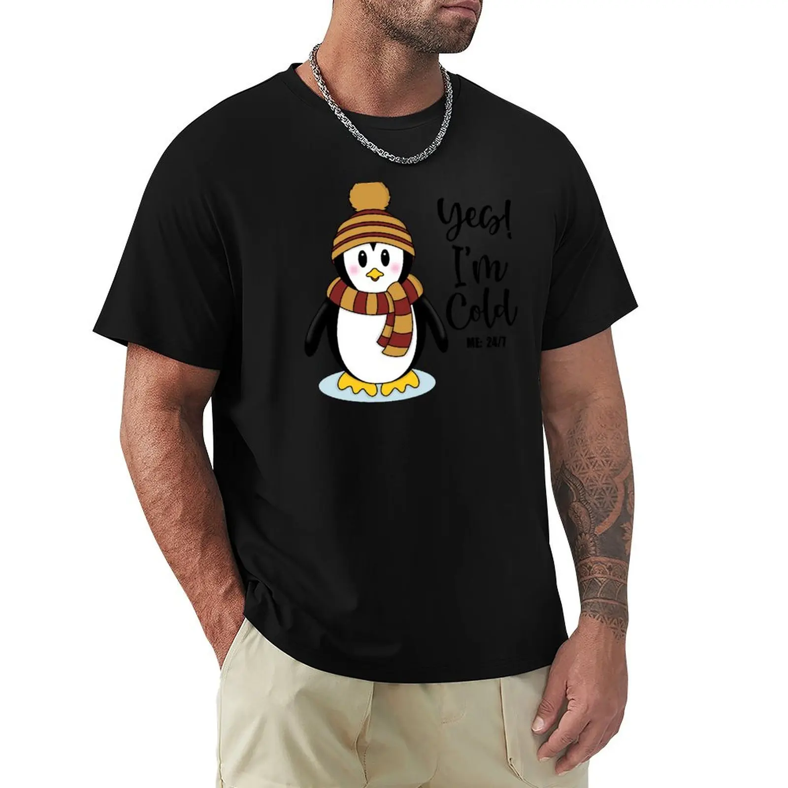 Yes! I’m Cold, Me 24/7 Winter Penguin in Maroon and Gold T-Shirt cute tops funnys korean fashion anime clothes men t shirts