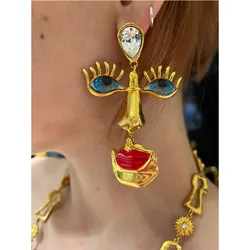 Vintage Women Personality Unique Lips Nose Evil Eyes Stud Earring Devil's Eye Nose Portrait Jewelry Earrings Accessories