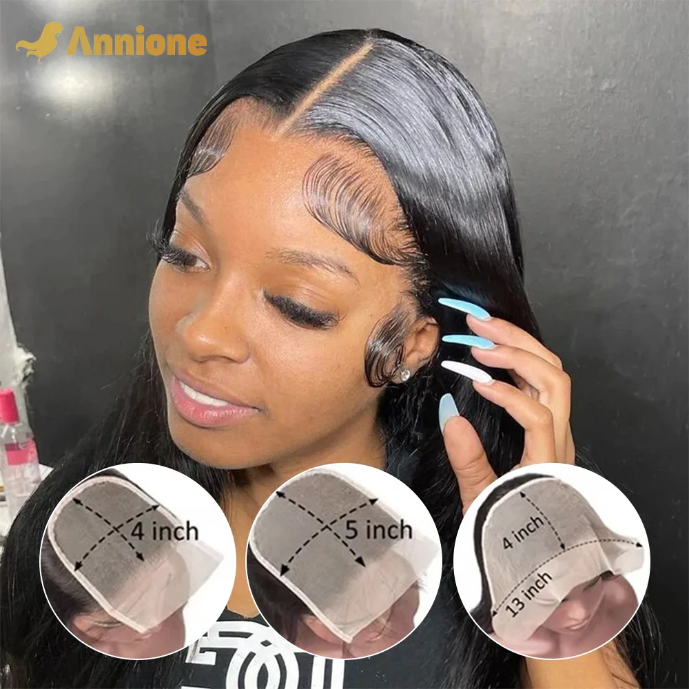 Annione-Bundles de cheveux humains raides avec fermeture, cheveux brésiliens bruts, 100% cheveux humains, 4x4, 5x5, 2x6, extension de cheveux de bébé