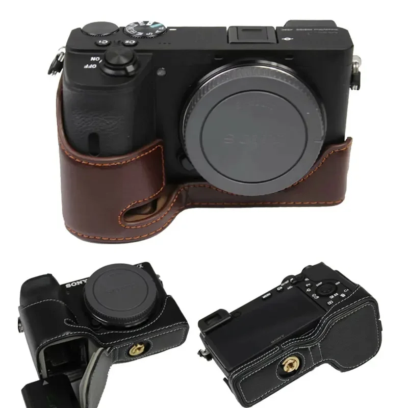 Genuine Real Leather Half Body Cover For SONY A6600 ILCE-6600 Camera Case Battery Opening