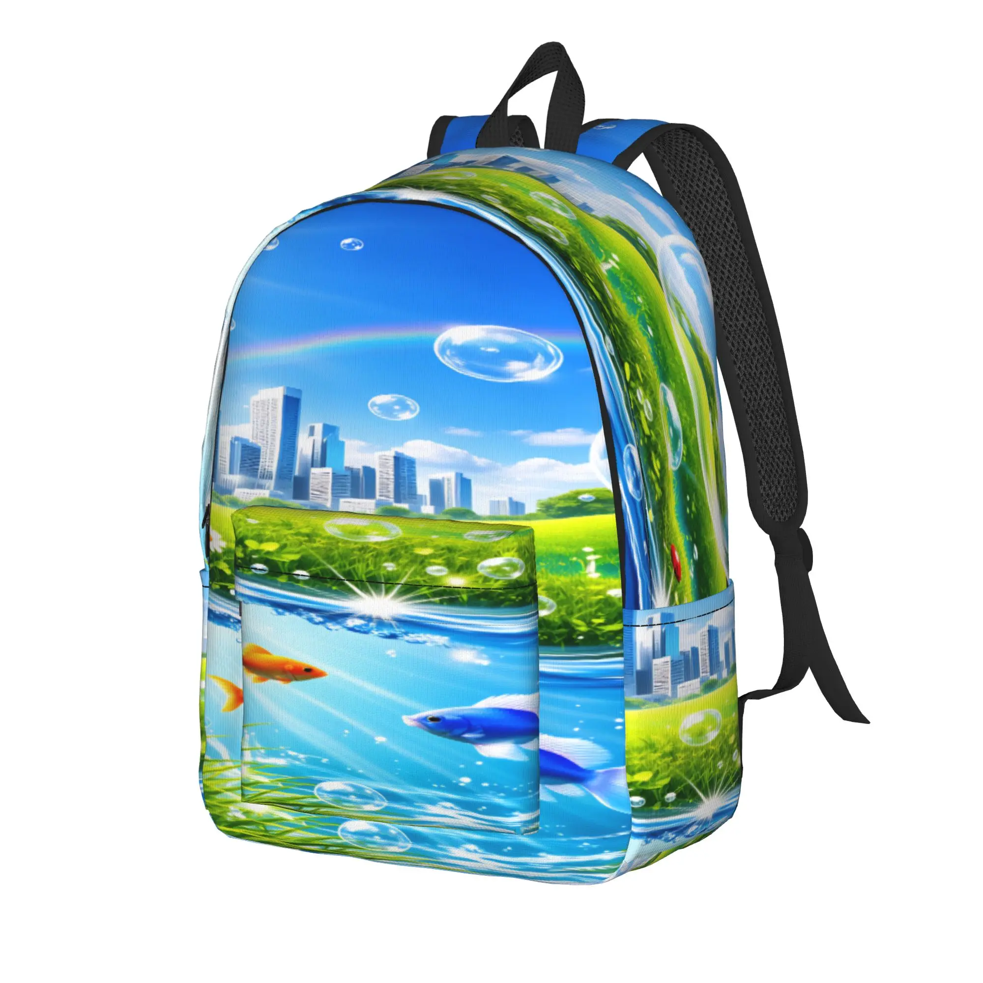 Frutiger Aero Backpack  Student Unisex Polyester Camping Backpacks Large Casual High School Bags Rucksack