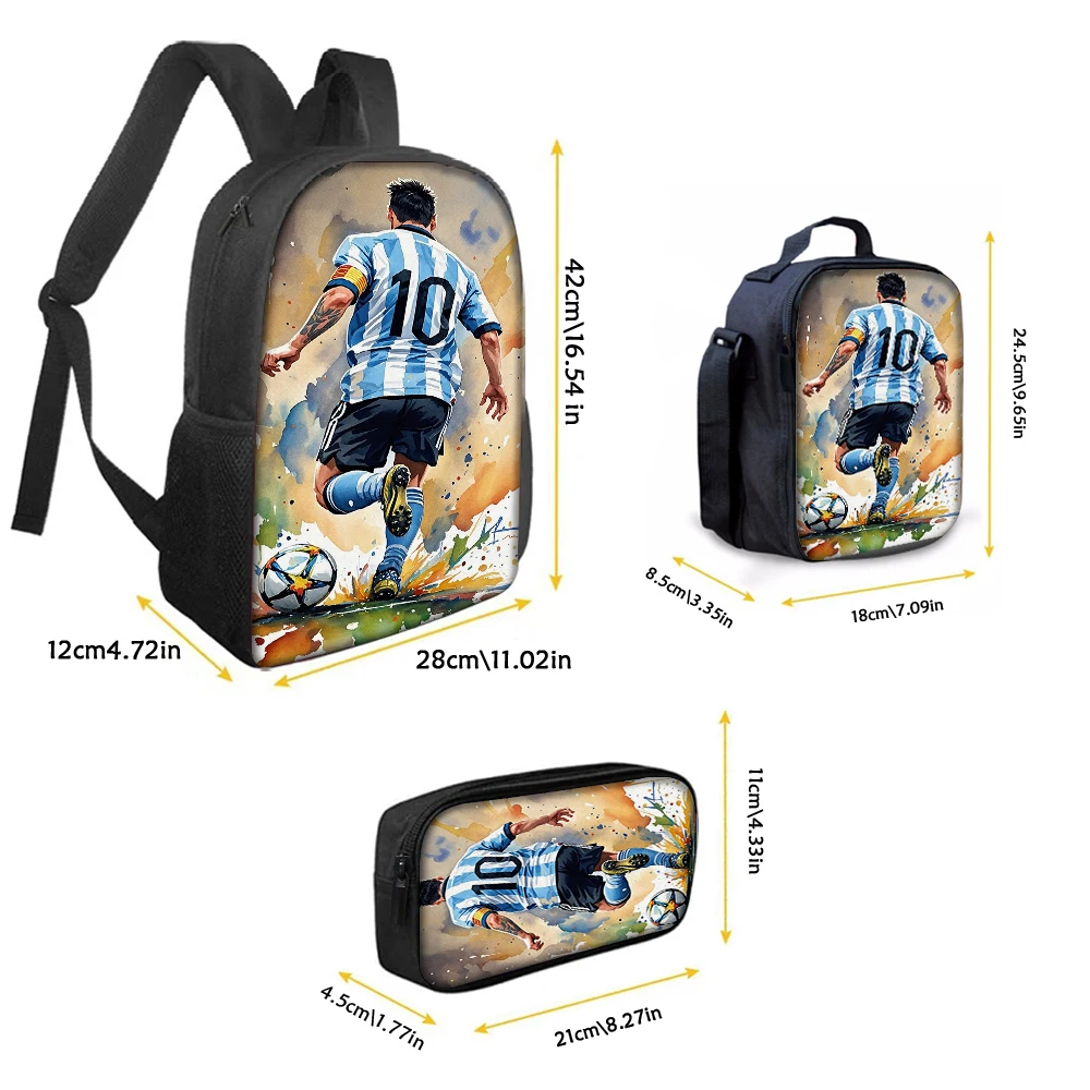 3pcs Football Flame Print Backpack Lightweight Daily Large Capacity School Bag Travel Bag with Shoulder Bag Pencil Bag Gift