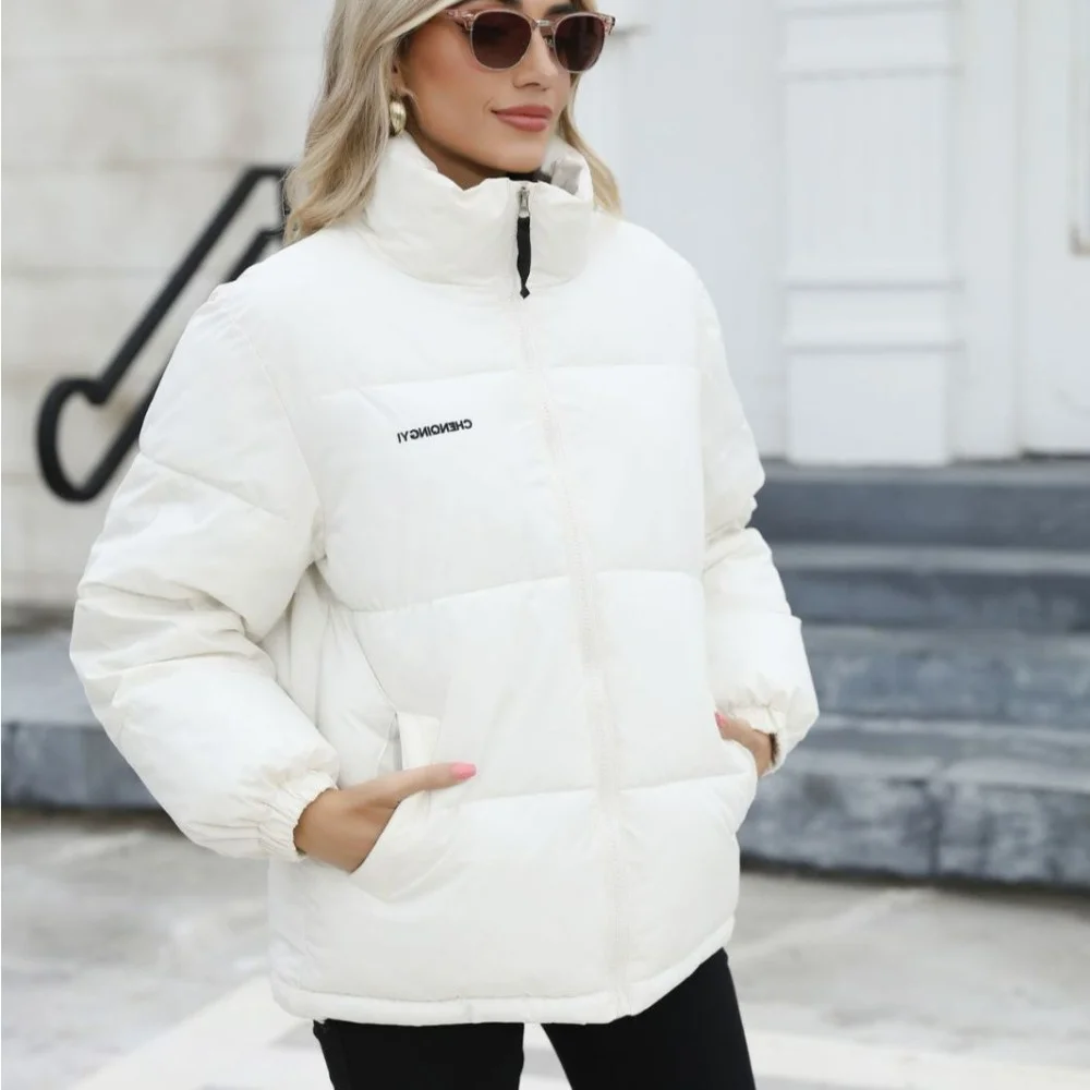 Solid Warm Coats Women Harajuku Fashion Casual Bread Down Jacket Long Sleeved  Autumn Winter  Comfortable Streetwear  ﻿