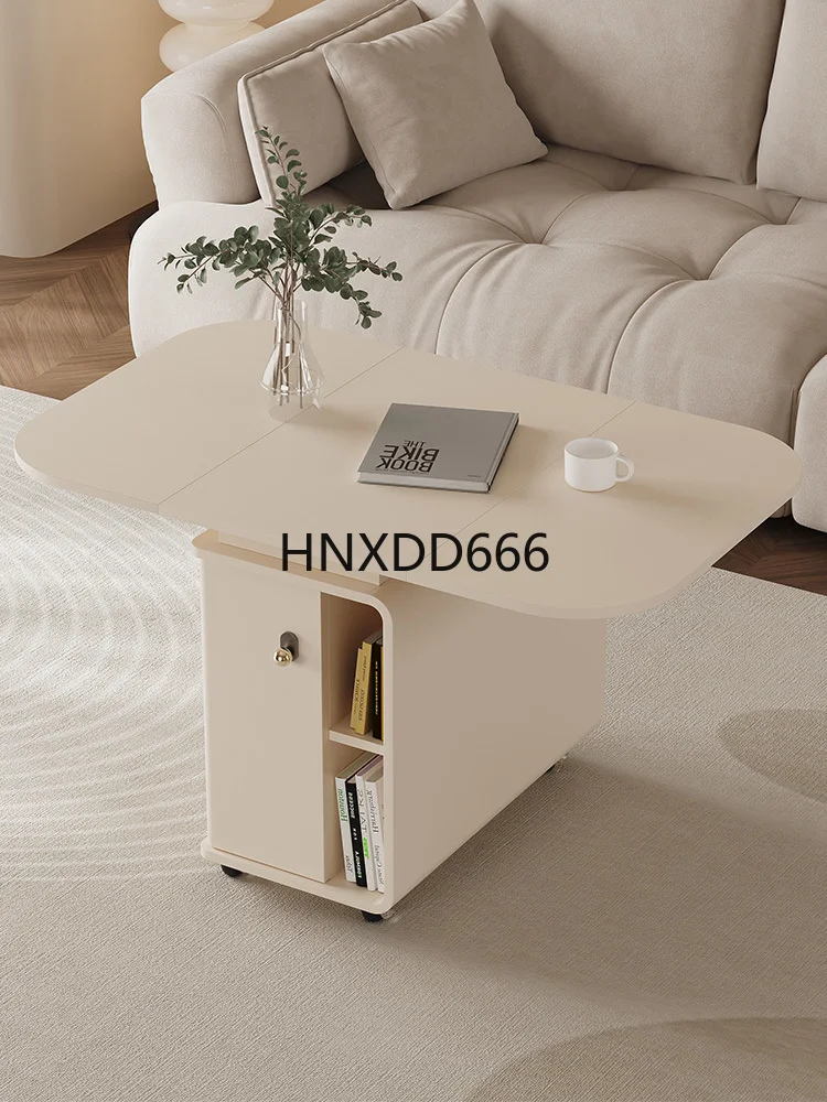 

Solid wood folding coffee table movable side table wheeled trolley