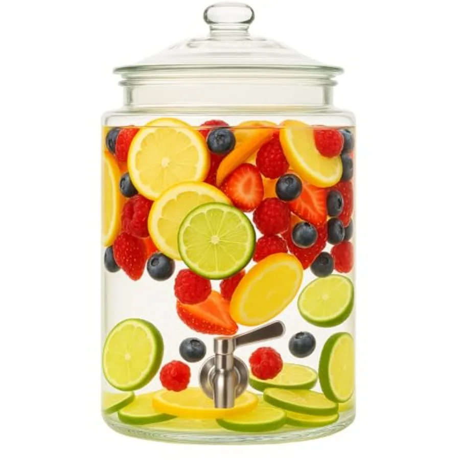 

Большой стеклянный диспенсер для напитков с краном, 1,5 галлона, в стиле высокой банки Мейсона, с герметичной крышкой и металлическим краном для воды
