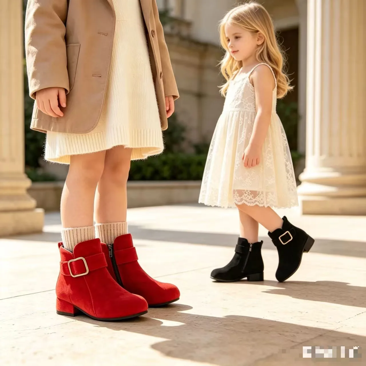 Girls Autumn Winter Soft-Soled Non-Slip Low-Heel Suede Ankle Boots Children PU Leather Boots Girls Breathable School Shoes Kids