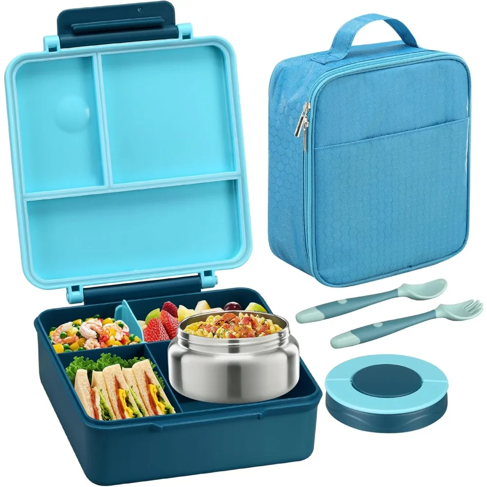 

Bento Lunch Box for Kids with 8oz Soup Thermo&Lunch Bag, Leak-Proof Lunch Food Containers with 4 Compartment, Hot Food Insulated