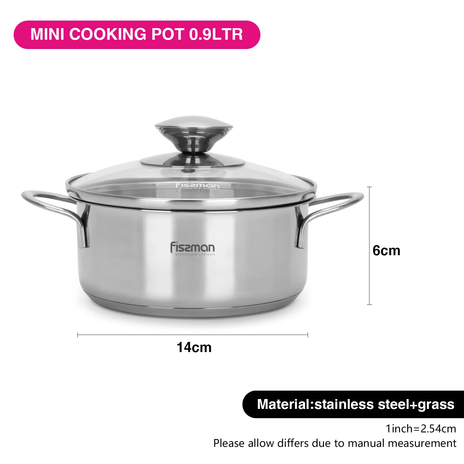 Kitchen 14cm Stainless Steel Cookware BAMBINO Saucepot with Glass Lid Induction mini Stockpot