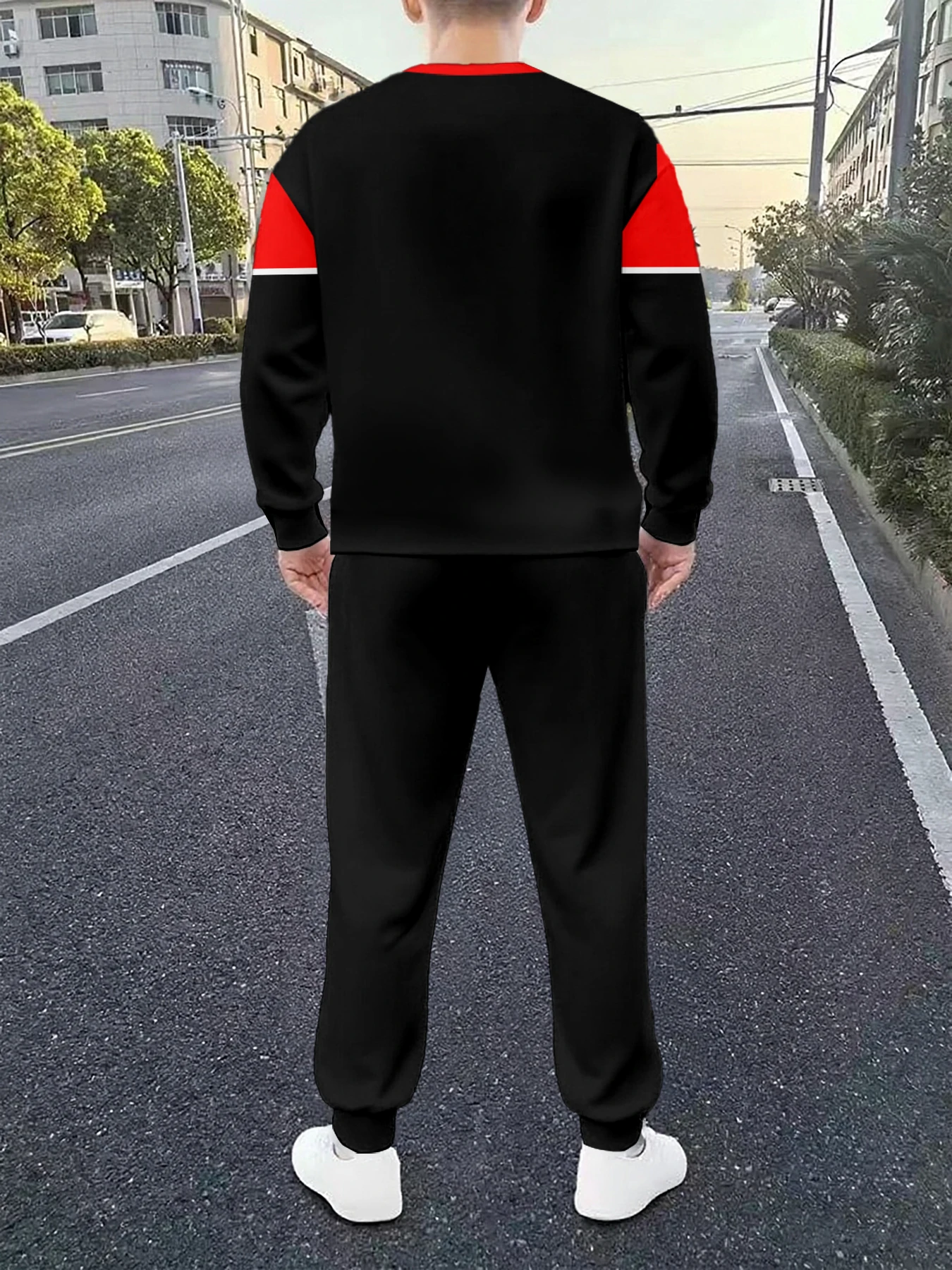 Conjunto de cuello redondo de manga larga para hombre, moda urbana urbana, 2 uds., Top informal de cuello redondo para uso diario, estilo largo holgado informal para exteriores