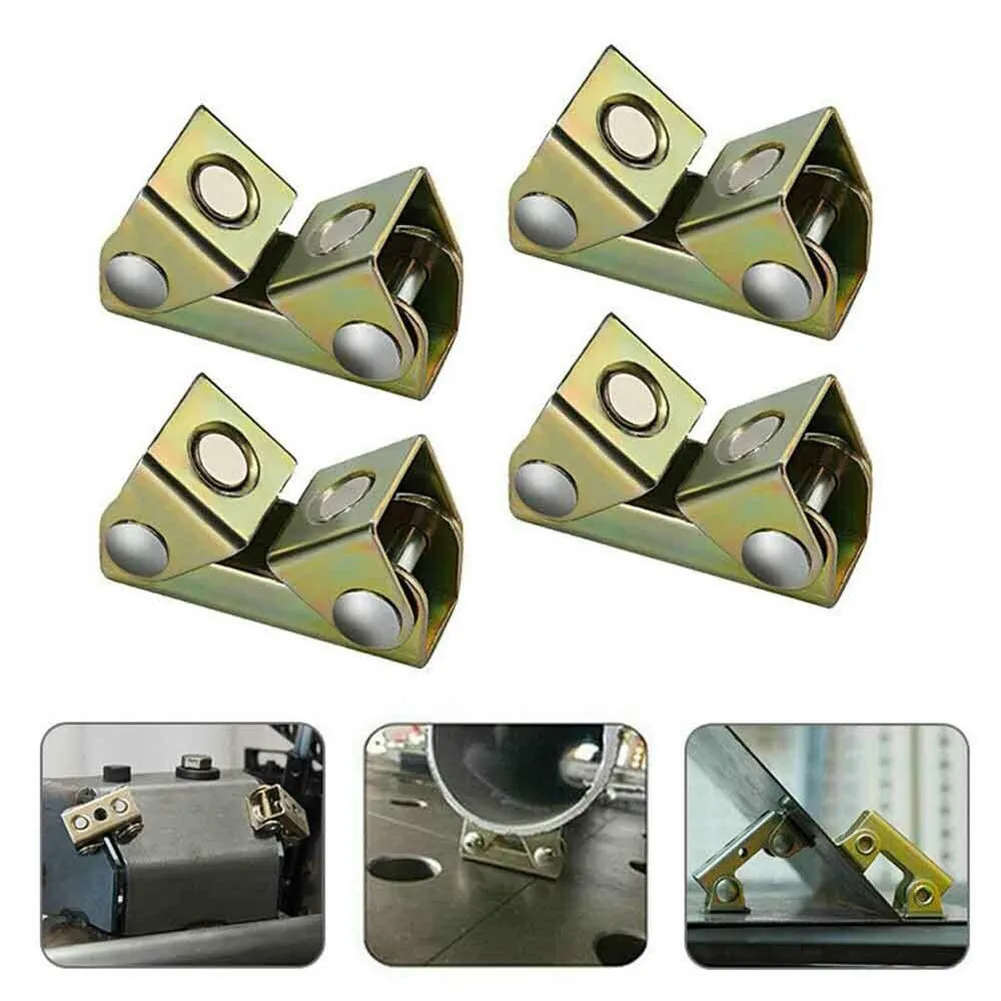 4 Adjustable V Type Welding Fixture Clamps for Use with Flat Round and Angled Metal Sections in Workshop Tasks