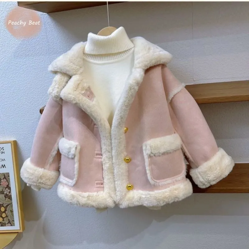 

Baby Girl Princess Cotton Padded Fur Jacket Infant Toddler Child Winter Patchwork Coat Thick Warm Outerwear Baby Clothes 18M-12Y