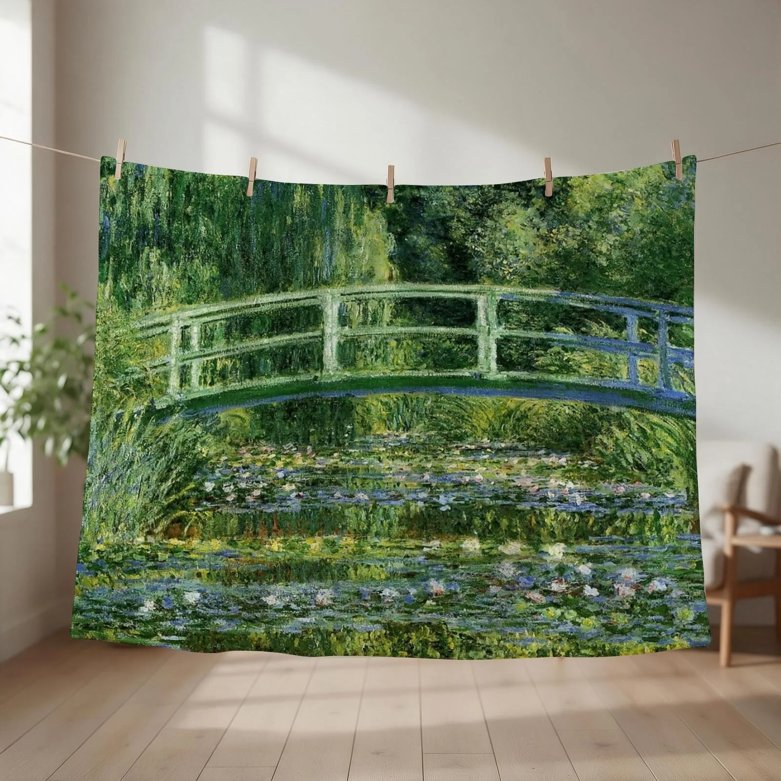 Abstract Bridge And Water Lilies Throw Blanket couch cozy soft plush fuzzy picnic outdoor blanket