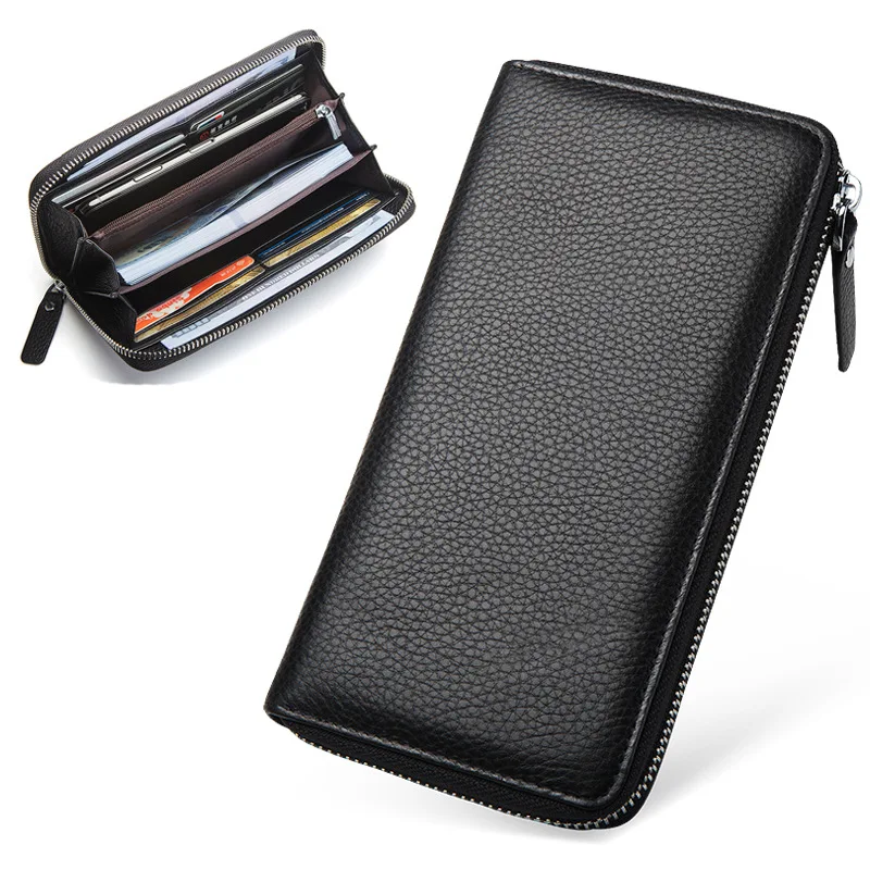 Men's genuine leather long wallet, large capacity, multi-functional mobile phone storage, business travel wallet