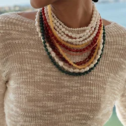 ZA Multi-color Beads Pearls Chokers Necklaces for Women Luxury Layers Large Imitation Pearl Chain Necklace Collar Jewelry