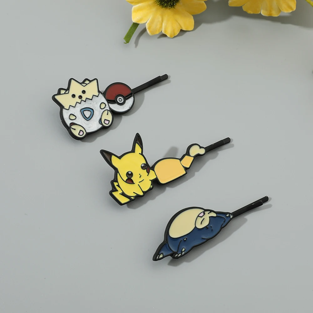 Pokemon Anime Cartoon Figure Hair Pins Cute Pikachu Snorlax Togepi Enamel Hair Barrettes Fashion Hair Accessories for Woman