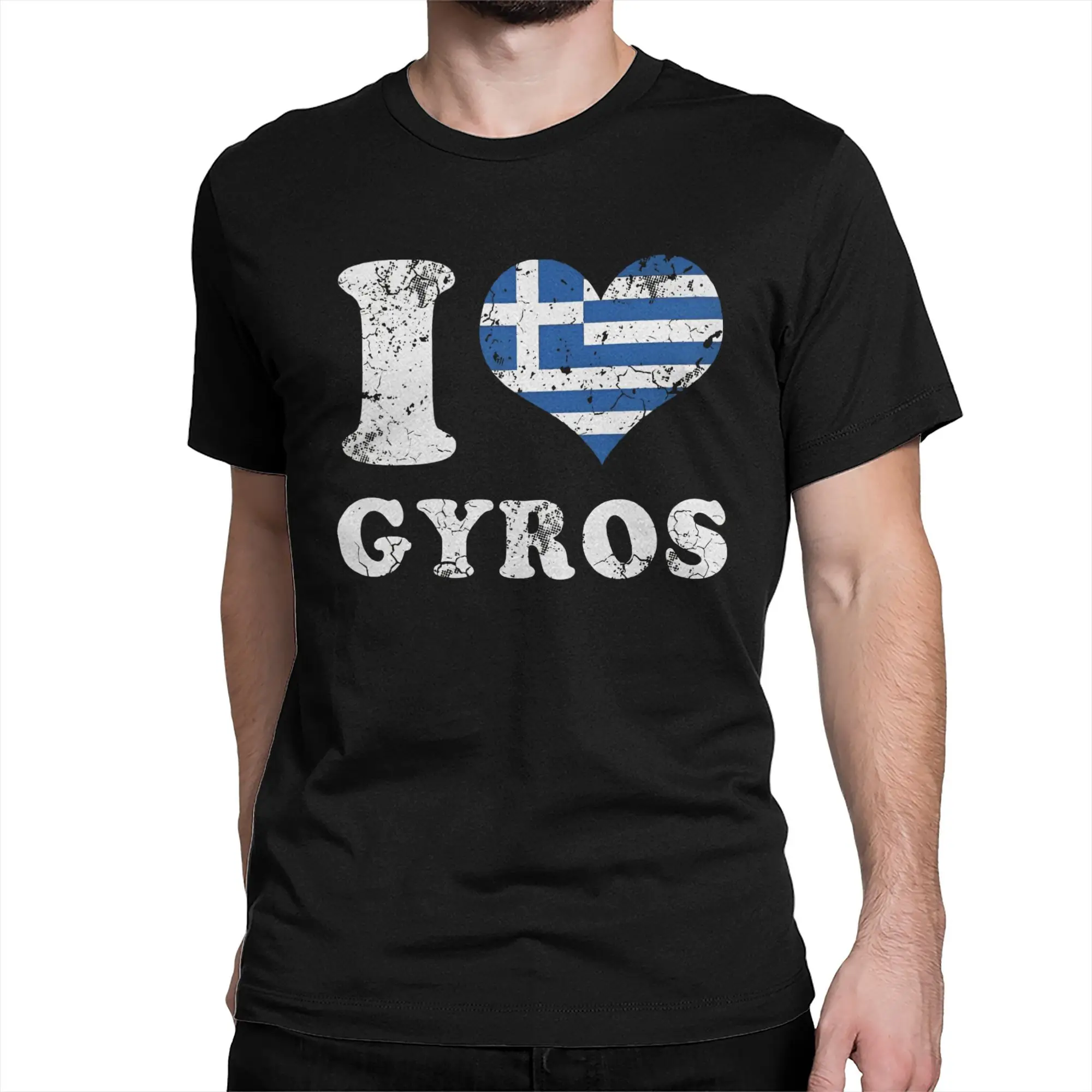 Men Women Graphic Printed Love Gyros Greek Food Greece Flag  T Shirt Tee Cotton  T-shirts Clothes