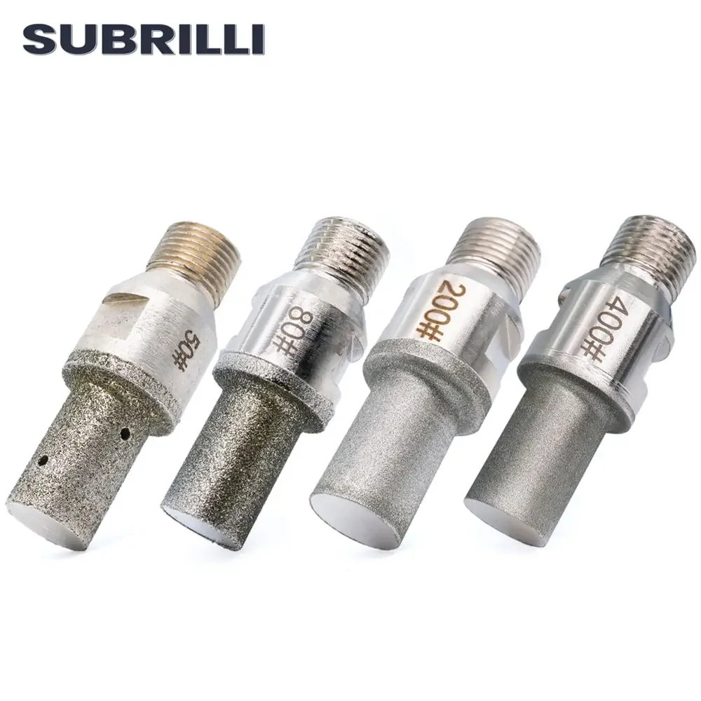 SUBRILLI Electroplated Diamond Finger Router Bit Cnc Milling Cutter For Stone Glass Hole Drilling Edge Grinding 1/2 Gas Thread