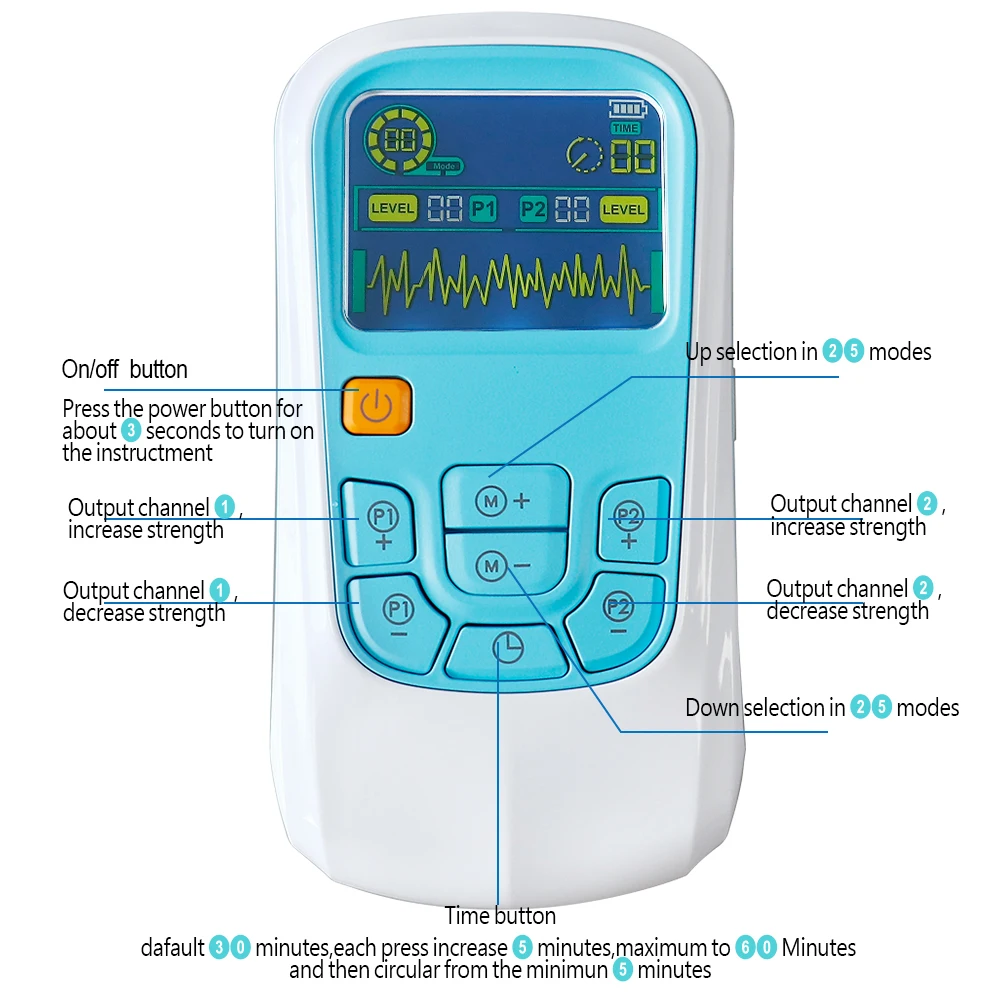 50 Intensity TENS EMS Low Frequency Pulse Massager Dual Output 25 Modes Digital Therapy Massage Machine Muscle Stimulator Health