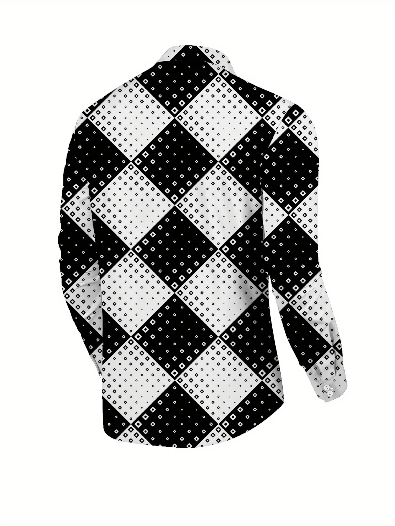 2026 New Men Long Sleeve Shirt Black White Diamond Plaid Print Casual Daily Autumn Winter Fashion Men's Clothing