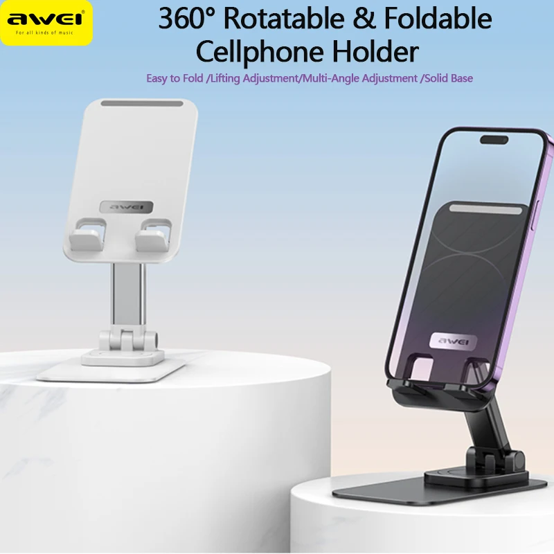 Awei X44 Mobile Phone Stand Desktop 360° Adjustable Mobile Phone Holder Foldable Stand for Cell Phone iPad Table Lazy Bracket