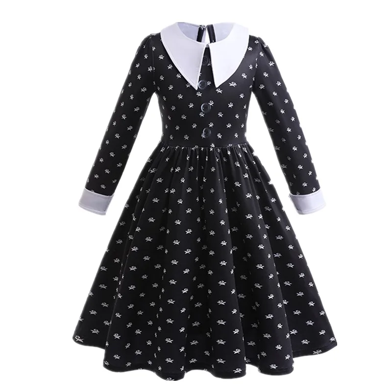 Wednesday Addams Dress Gothic Black Dress Long Sleeve Girls Costume Carnival Easter Cosplay Halloween School Day Casual Outfit