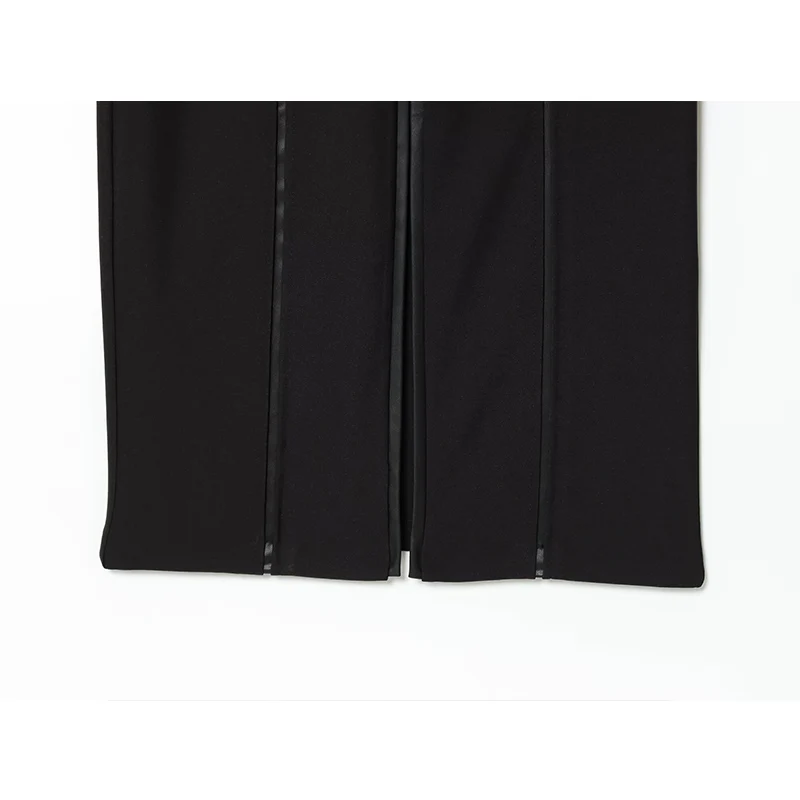 Vestido empalmado de cuero de moda, vestidos largos ajustados para mujer, vestido Midi con cuello de pico 2025, vestidos informales sin mangas para mujer