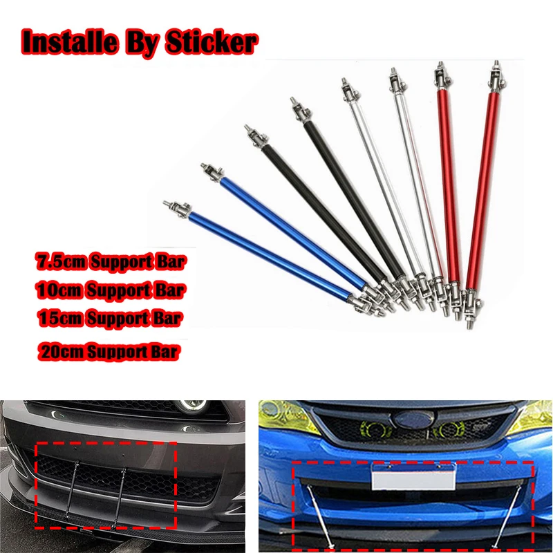 Universal Adjustable Racing Front Bumper Lip Splitter Rod Strut Tie Bar Support Kit Screw Fixed 75mm/100mm/150mm/200mm