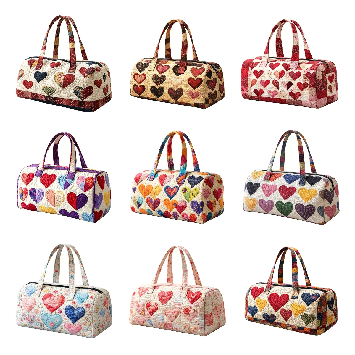 Floral Heart Quilted Duffle Bag Bohemia Patchwork Travel Tote Handbag Women Men Outdoor Weekender Bag