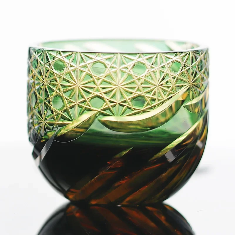 Japanese Edo Kiriko White Wine Sake Glass Hand Carved Hand Cut To Clear Liquor Tumbler