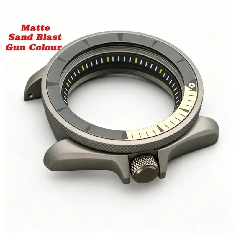SKX007 Watch Case Matte Sand Blast Gun Color Watch Case Fit NH34 NH35 NH36 7S26 4R/6R Mechanical Movement Men Watch Replace Case
