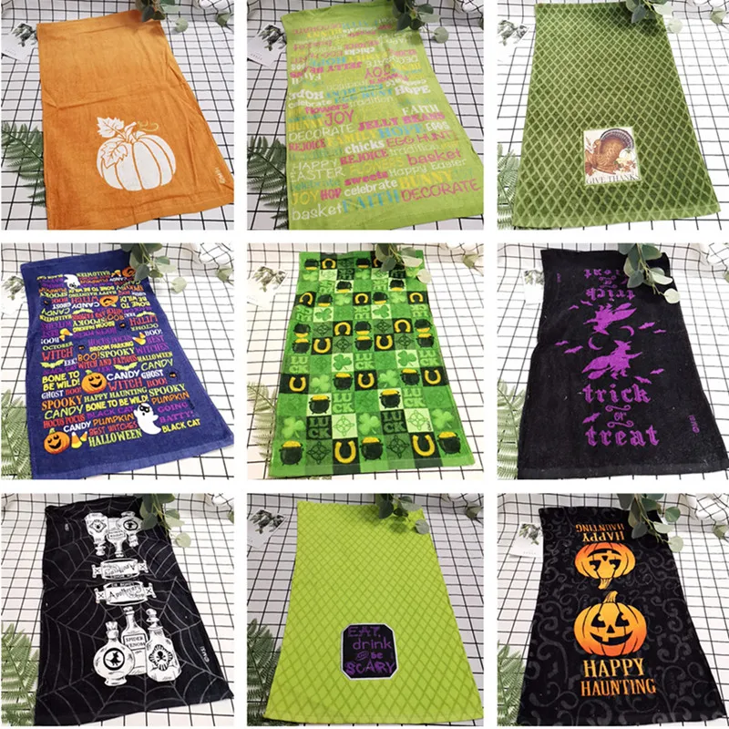 

5Pcs Pumpkin Skull Printed Halloween Party Gift Cotton Cloth Kitchen Hand Tea Towels 39x64cm