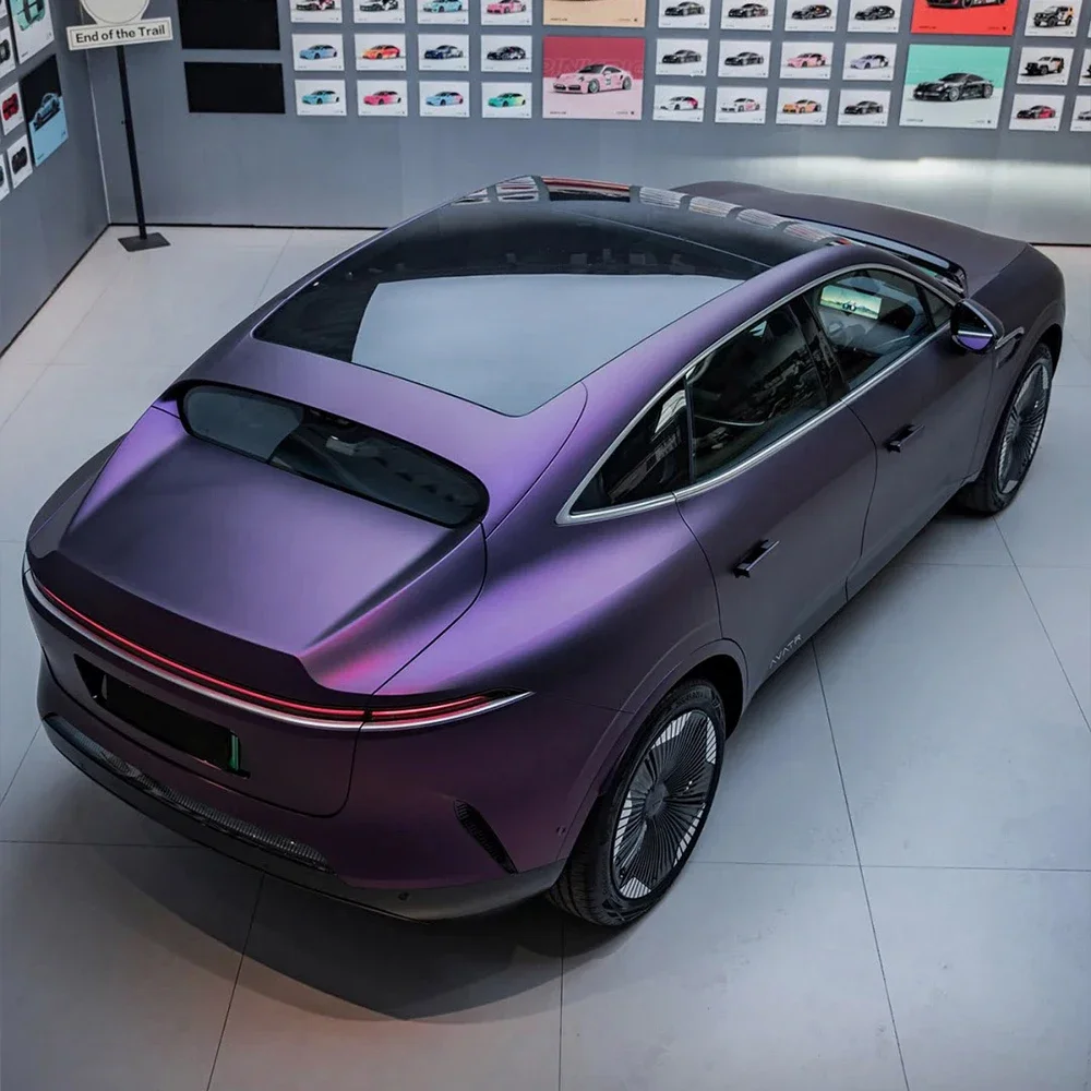 Car Wrap Film Matte Metallic Pinot Noir Purple Water Color Change Vinyl Film PET Decals Air Bubble Free Wrapping Car Decoration