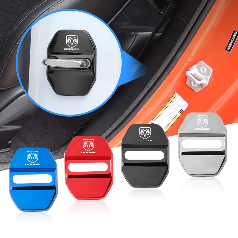 4PCS Car Door Lock Cover Stainless Steel Protection Accessories For Dodge Durango Challenger Charger Ram 1500 Nitro Journey Dart