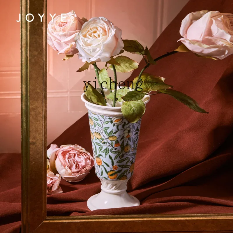 Art Ceramic Vase Large Diameter Ornament Light Luxury Living Room Retro Design Flower ArrangementL28