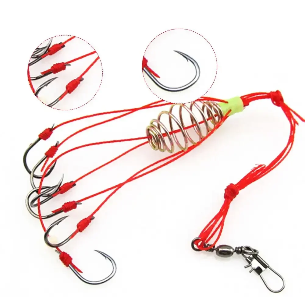 4-teiliges Angelköder-Set, 6 Explosionshaken mit Widerhaken und Feder-Feeder-Käfig, Köderfalle, Verwendung im River Lake, Outdoor-Zubehör – Detail 2