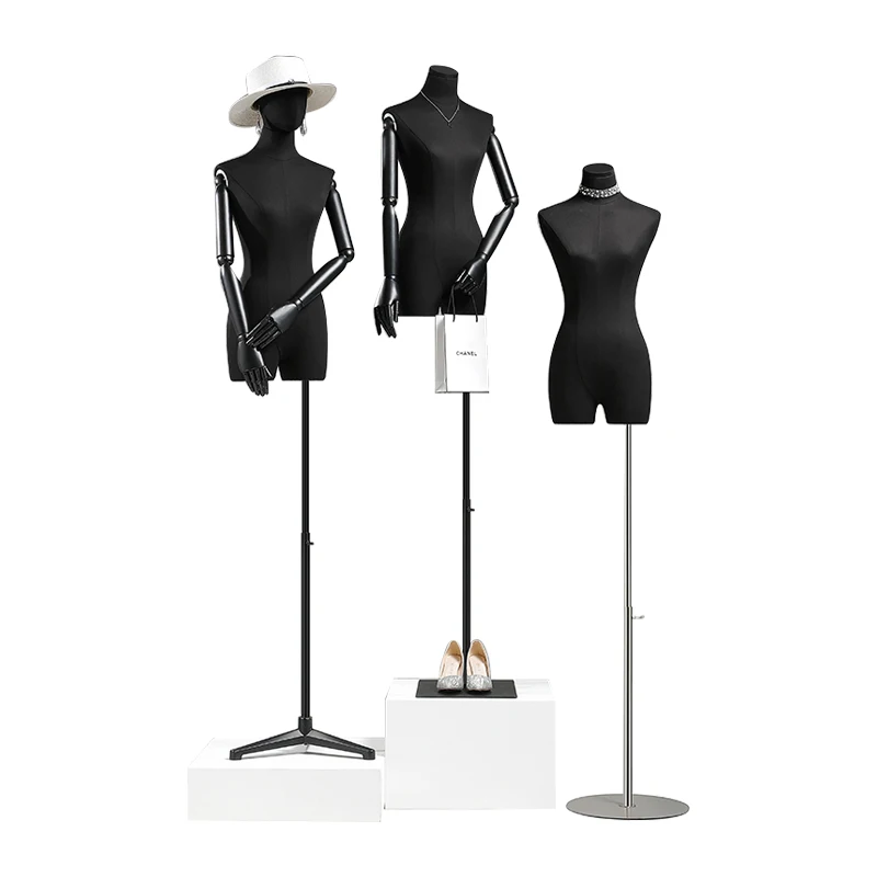 

Beautiful Clothes Model Women Adjustable Female Black Mannequin Torso Standing Half Body Mannequins Female For Clothing Display