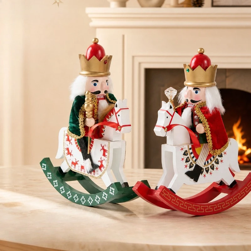 Nutcrackers Christmas Decorations Indoor Tabletop Christmas Decor Wooden Rocking Horse Soldier Office Party Decorations for Room
