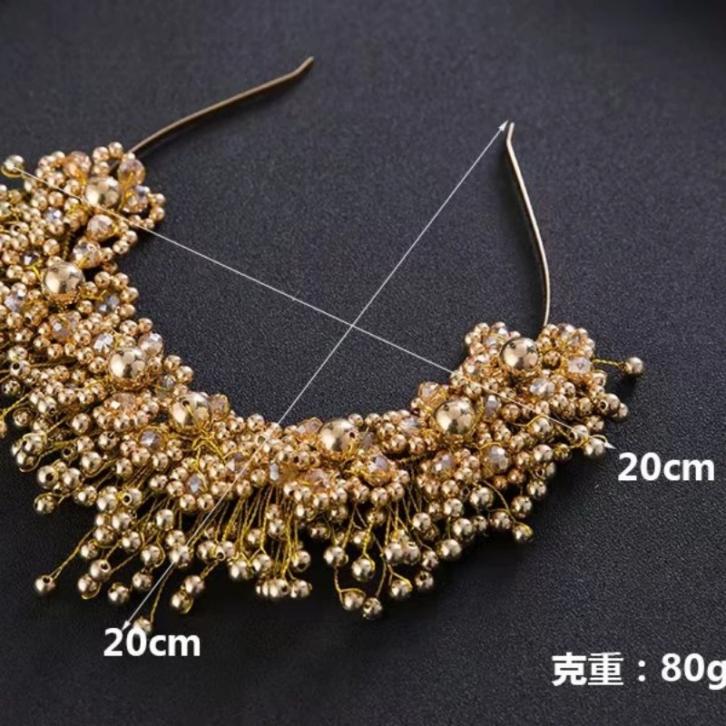 Gold Color Pearl Flower Headband Hairband Tiara For Women Pageant Bridal Wedding Hair Accessories Jewelry Crown Tiara Headband image 6