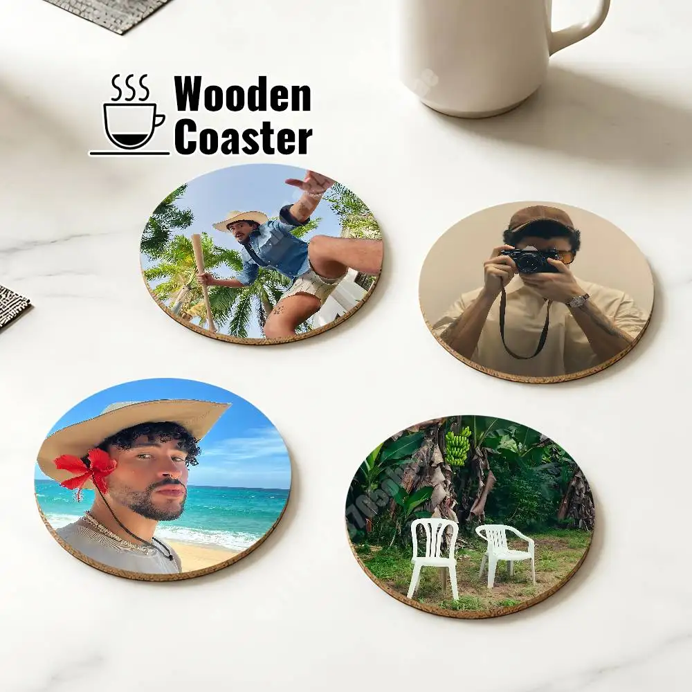 B-Bad B-Bunny Debi Tirar Mas Fotos Wooden Cup Mat Americano Beer Milk Water Coaster for Baking Studio