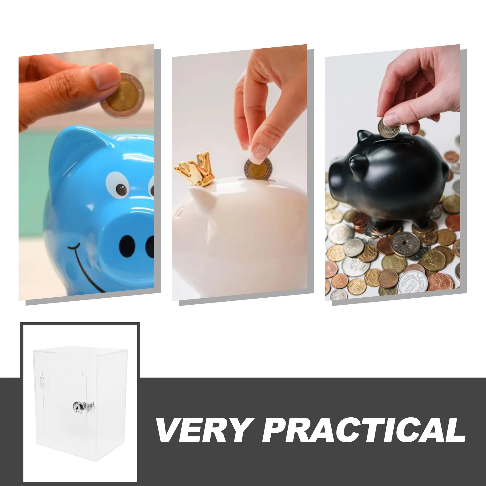 Transparent Piggy Bank Kids for Boys Baby Toy Key Acrylic Small Cash Boxes Money Gift Holder Banks Adults