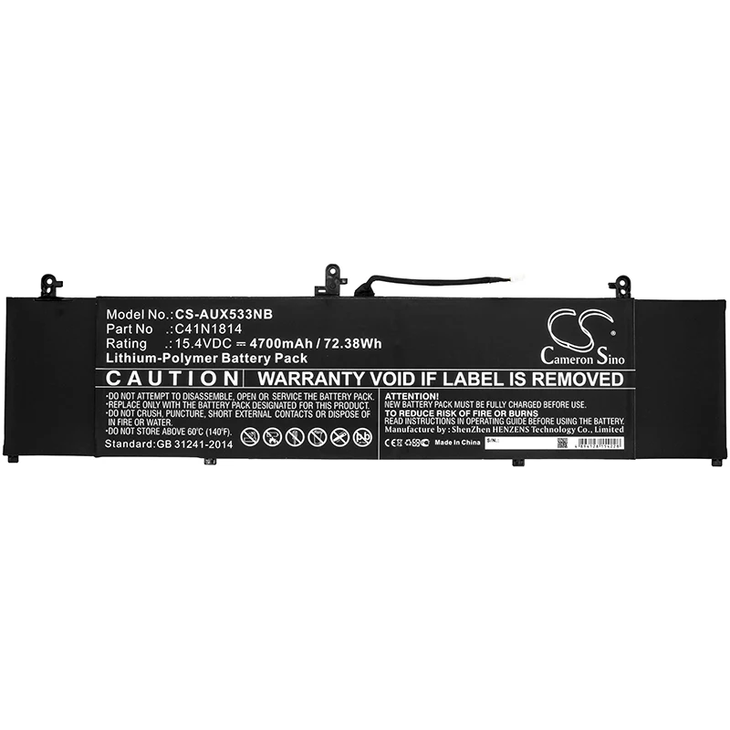 Li-Polymer Notebook, Laptop Battery for Asus, 15.4V, 4700mAh, Compatible Models: BX533FD, RX533, RX533FD,U5300FD,UX533,UX533FD