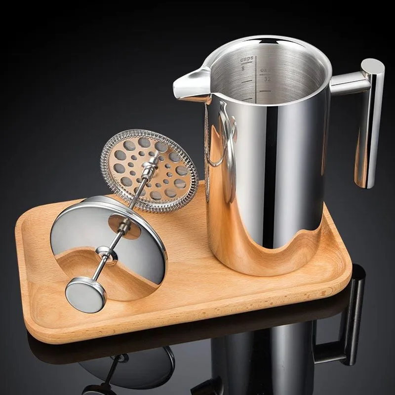 304 Double-layer Stainless Steel French Press Pot French Hand-brewed Coffee Pot Multifunctional Brewing Teapot Making Teapot