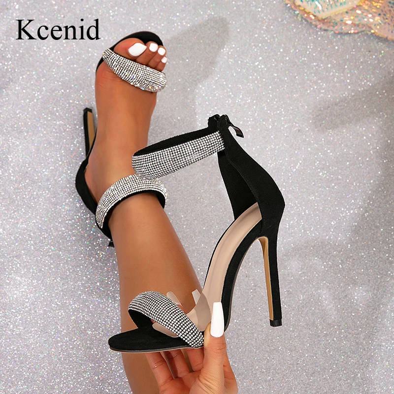 

Kcenid Summer Fashion Rhinestones Thin High Heels Gladiator Sandals Women Elegant Ankle Strap Ladies Casual Party Shoes