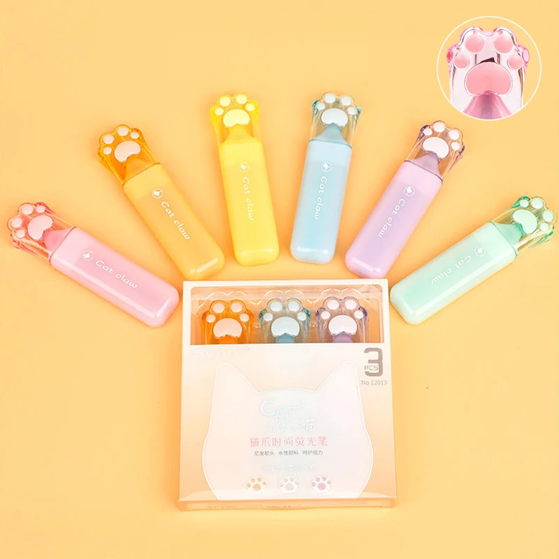 1/6 قطعة Kawaii القط مخلب فسفورية ألوان الباستيل رسم الكتابة على الجدران الفن علامات قلم مضيء لطيف القرطاسية اللوازم المدرسية #2